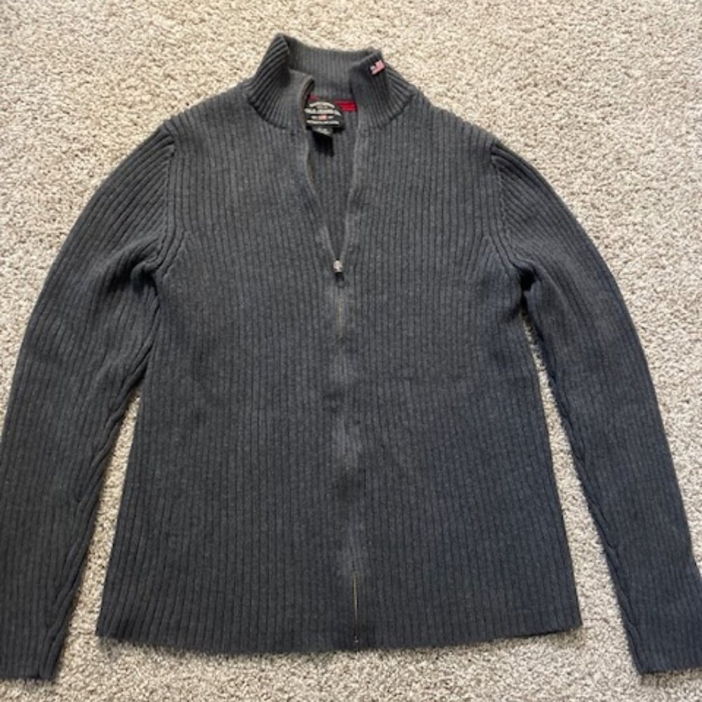 Men's Vintage Ralph Lauren Polo Jeans Co. Zippered Gray Ribbed Sweater Medium